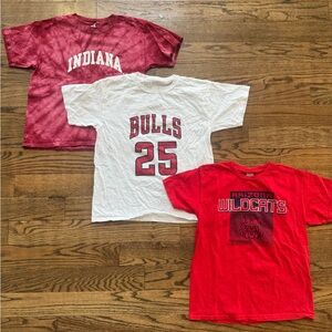 Youth Medium Red Sports Graphic Tee Bundle | Bulls Indiana Arizona Wildcats